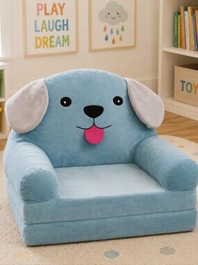 Children's Plush Puppy Chair Cover Only Blue Kids Fold-Out Chair Cover Cushion/F